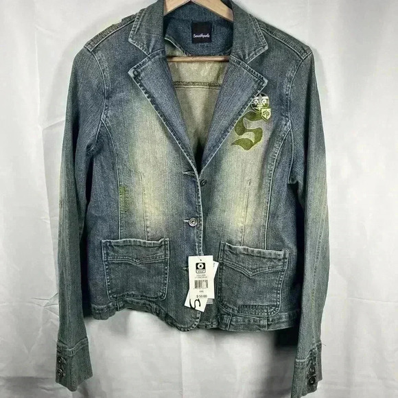 South Pole Denim Jacket Juniors XXL Blue Bleached Y2K NEW - Picture 1 of 8